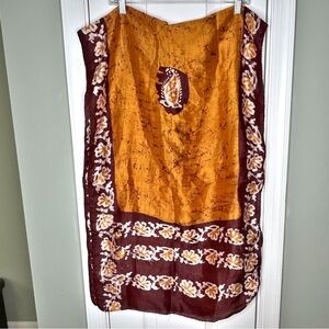 100% Silk Batik Dupatta India Handmade Mustard Maroon Block Print Wrap Shawl